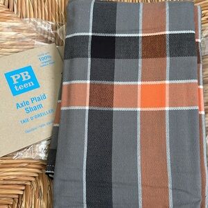 NEW Pottery Barn PB Teen Axle Plaid Standard Sham Gray Orange Black Stripe Boys